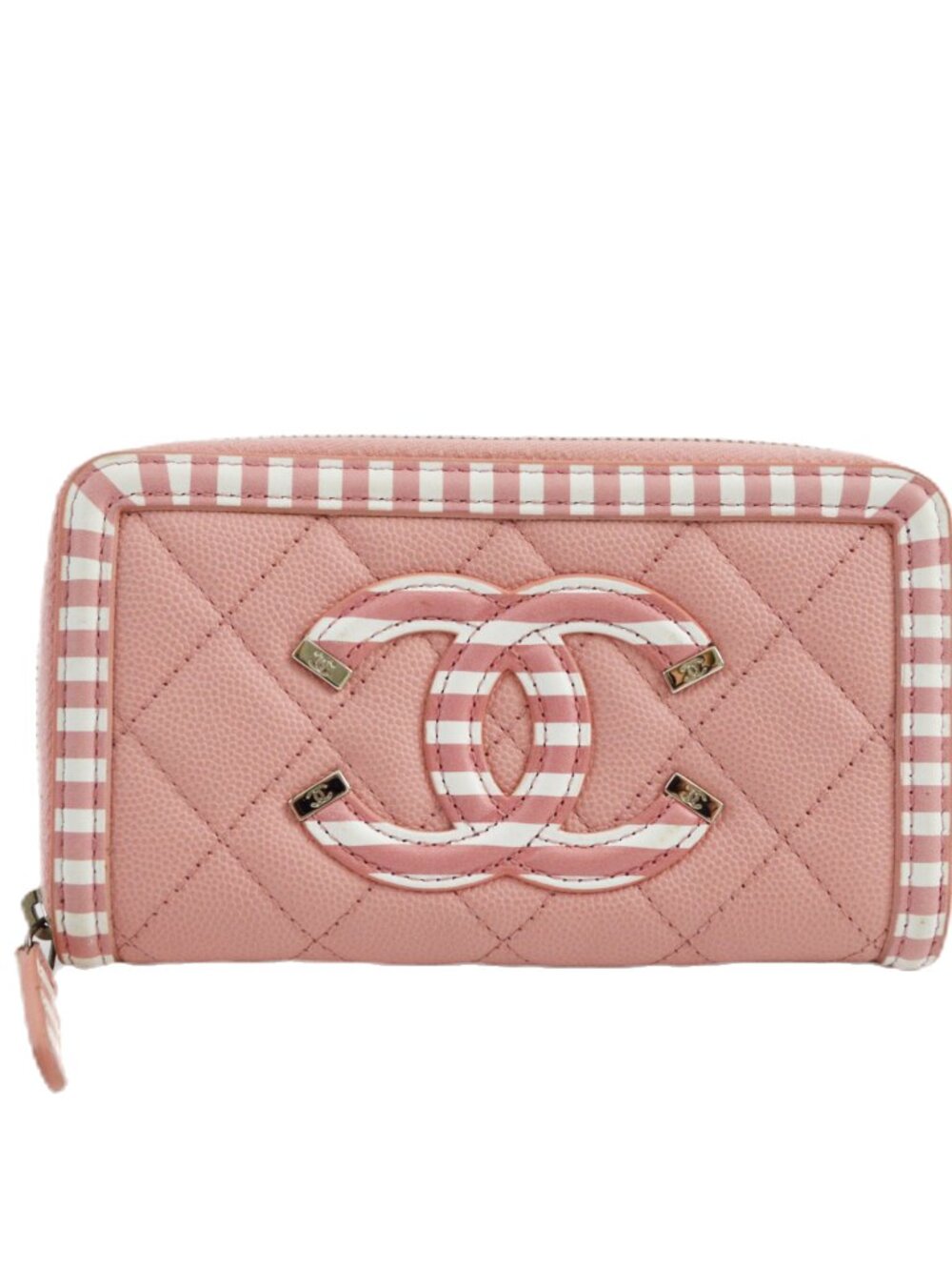 Chanel leather zip around wallet, Pink Striped #202-71